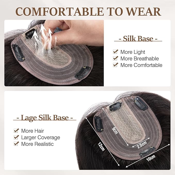 Rich Choices Hair Toppers for Women Real Human Hair 100% Human Remy Toppers NO Bangs for Women with Thinning on Top Clip in Hairpiece 4"x4.7"Lace Base 18 Inch #1B Natural Black