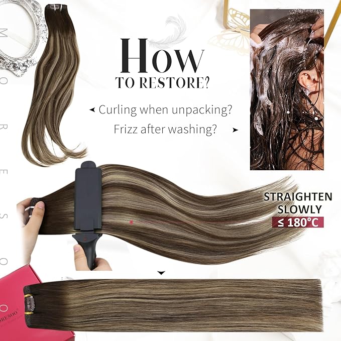 Moresoo Clip in Hair Extensions Real Human Hair Brown Balayage Hair Clip in Extensions Dark Brown to Honey Blonde Ombre Double Weft for Women Short And Straight 80g/5pcs 14in