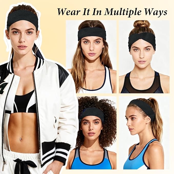 Headbands for Women Non-Slip Elastic Hair Bands, 6 Pack Stretchy Soft Cloth Sweat Band, Fabric Workout Headband, Fashion Head Bands for Yoga Running Sports