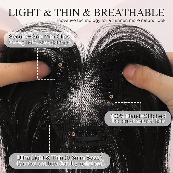 Hair Toppers for Women Real Human Hair 3D Bangs Clip 100% Human Toppers for Women 10 Inch Clip in Bangs Hairpieces(Natural Black)