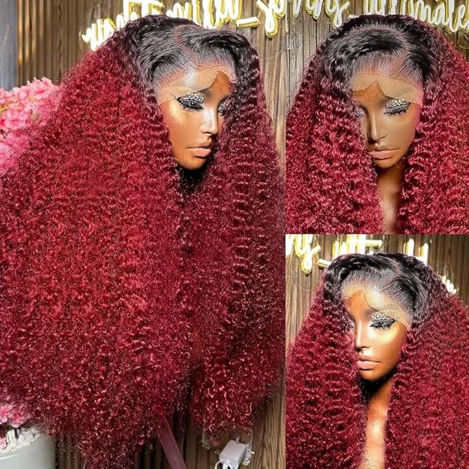 AMIRTY 250 Density Drawstring Wig Human Hair Burgundy Deep Wave Lace Front Wigs Human Hair Pre Plucked Wigs 13x6 1B/99J Water Wave Human Hair for Women 13x6 HD Burgundy Deep Human Hair Wig 24Inch