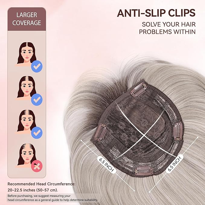 LEEONS Hair Toppers for Women with Bangs Short Bob Synthetic Hair Pieces for Thinning Hair Side Part (Mixed Ivory Blonde with Dark Root)