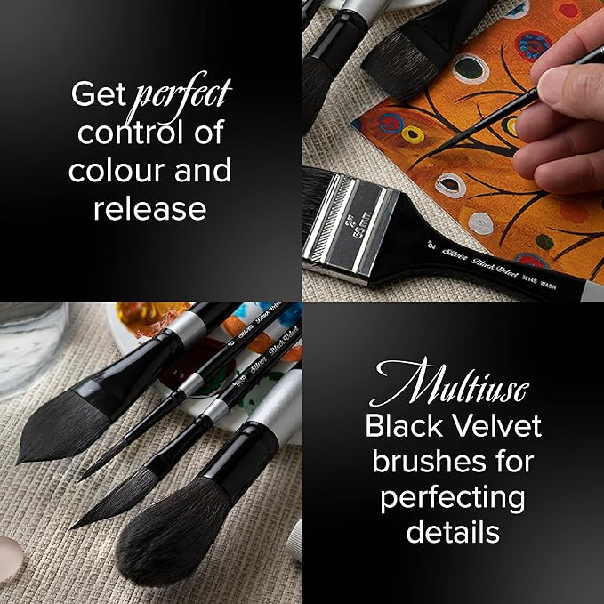 Silver Brush Limited 3000S-12 Black Velvet Round Paintbrush for Watercolor, Gouache, Inks, & Dyes, Size 12, Short Handle