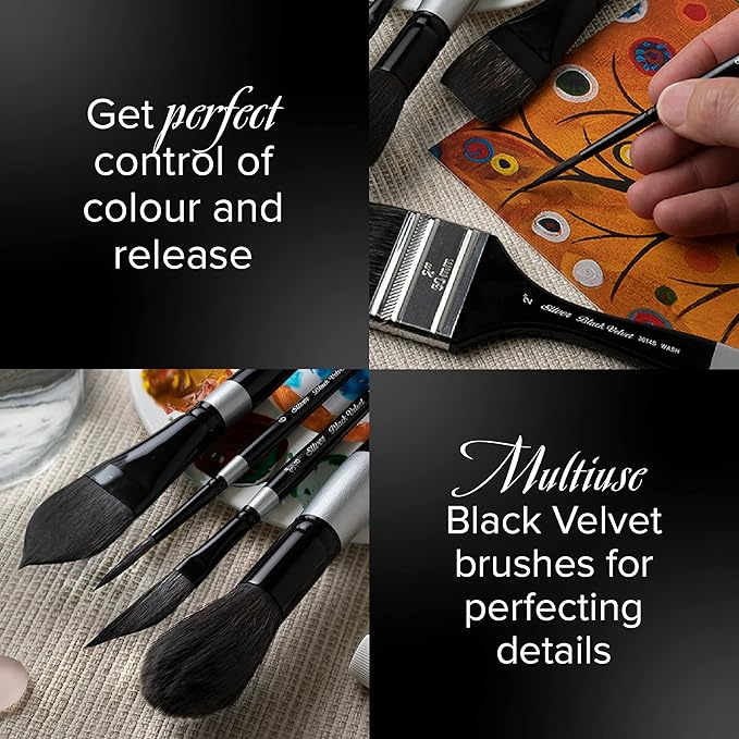 Silver Brush Limited 3000S-10 Black Velvet Round Paintbrush for Watercolor, Gouache, Inks, & Dyes, Size 10, Short Handle