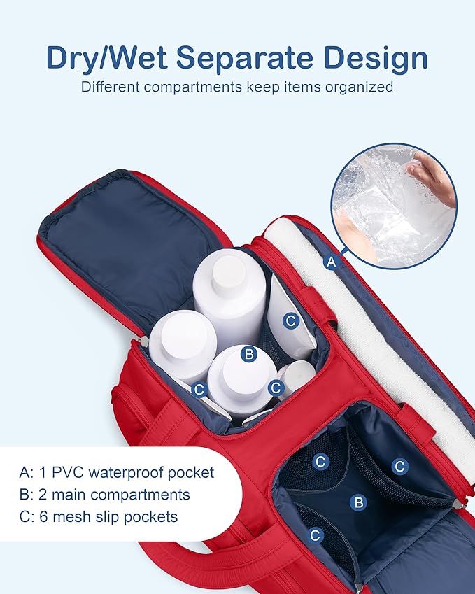TOPDesign Travel Toiletry Bag for Women, Puffer Large Toiletry Bag, Lightweight Cosmetic Makeup Organizer with Handle for Traveling, Accessories, Essentials, Toiletries (Red)