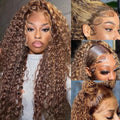 bangjazz 13x4 Deep Wave Lace Front Wigs Human Hair Highlight Ombre 13x4 HD Transparent Lace Frontal Wigs Human Hair 180% Density P4/27 Colored Glueless Curly Wigs for Black Women 16 Inch