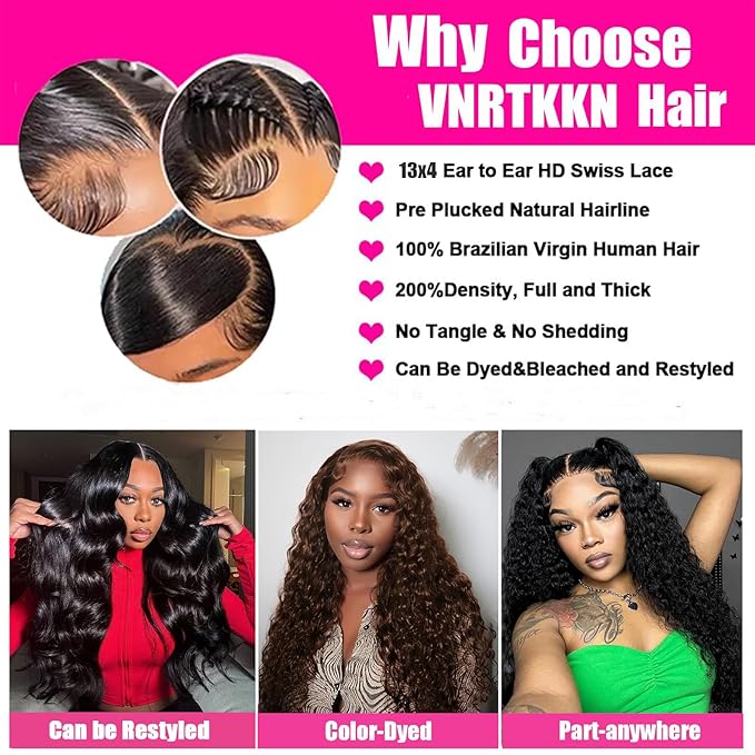 36 Inch HD Lace Front Wigs Human Hair 200% Density 13x4 Deep Wave Lace Front Wigs Human Hair Curly Wigs for Women Glueless Deep Wave Frontal Wigs with Baby Hair Pre Plucked Deep Wave Wig