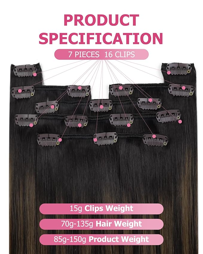 YoungSee Dark Brown Hair Extensions Clip ins Balayage Clip in Human Hair Extensions Dark Roots to Medium Brown Clip on Hair Extension for Women 14inch 120g