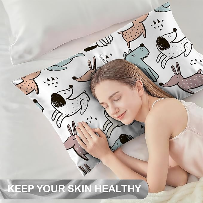 Satin Pillowcase 1 Pack-Cute Dogs Dog Silky Pillow Cover for Hair and Skin,King Size 20x36 Inch Soft Cooling Printed Pillow Cases with Hidden Zipper,Gifts for Women Men