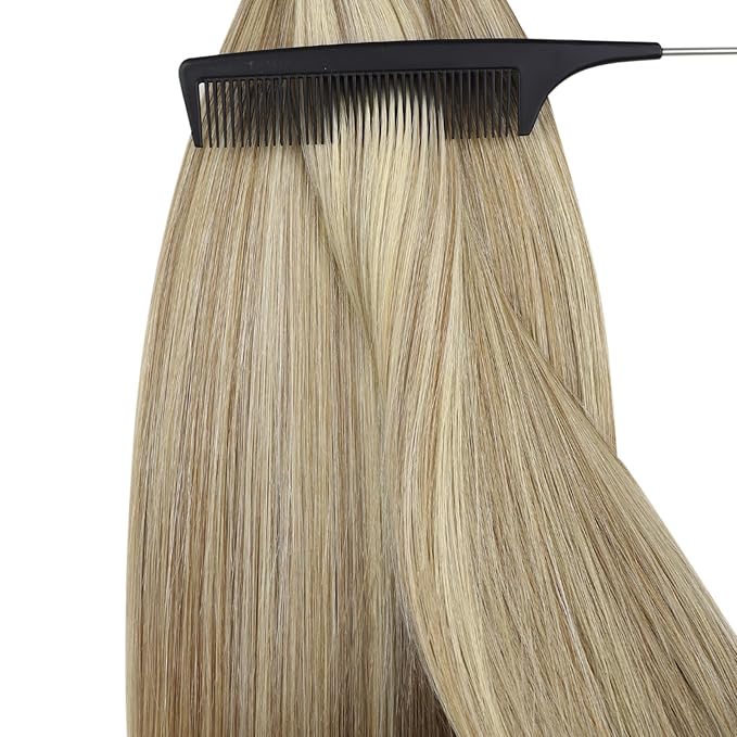 YoungSee Nano Ring Hair Extensions Brown Highlight Nano Bead Hair Extensions Human Hair Light Brown highlight Platinum Blonde Lightweight Remy Human Hair for Wedding Cold Fusion 20inch 50s 50g