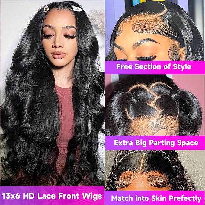 13x6 HD Lace Front Wigs Human Hair Pre Plucked Body Wave Lace Front Wigs Human Hair 100% Brazilian Virgin Human Hair Lace Front wigs for Women Frontal Wigs 200 Density 24 Inch Body Wave Wig