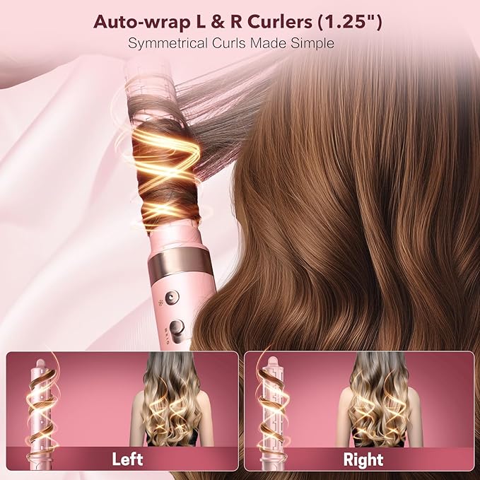 StyleVibe 6-in-1 Air Styler, Hair Dryer & Blow Dryer Brush with Auto-Wrap Curl L/R, Fast Drying, Smooth Blowouts, Root-Lift Volume, No Heat Damage Frizz-Free Thermal Brush, Gifts for Women
