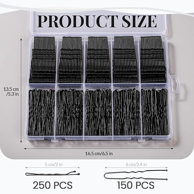 YGDZ 400 Counts Bobby Pins Hair Pins Set for Women, Black 2inch Bobby Pins for Buns, 2.36inch Black U Shaped Hair Pins for Styling, Hair Accessories for Women, Wedding
