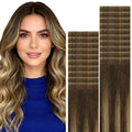 VINBAO 60g Invisi Edge Tape in Hair Extensions Human Hair, Balayage Chocolate Brown to Caramel Blonde 20pcs Injection Tape in Hair Extensions Natural Blend 22inch #4/27/4