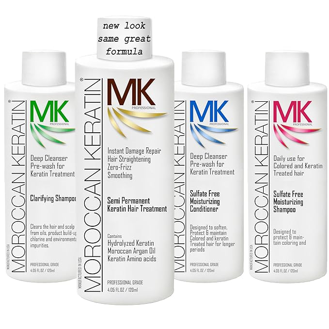Hair Treatment Straightening Blowout Brazilian Smoothing Professional Results Salon and Home Use , Long Lasting organic results 4-6 months 4pc Set