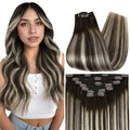 Full Shine Clip in Extensions Real Human Hair Dark Brown Ombre Invisible Clip in Hair Extensions Human Hair 20 Inch Dark Brown Balayage Blonde Remy Hair Extensions 7 Pcs 120 G