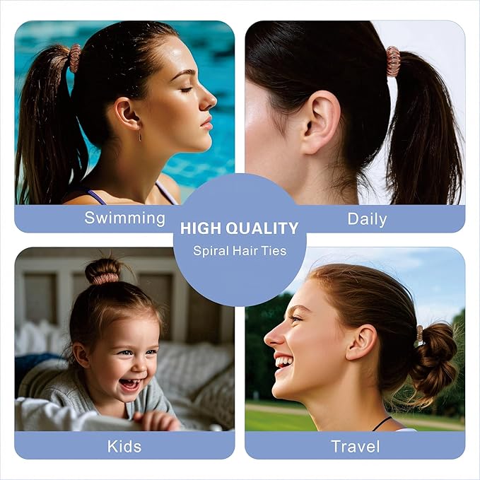 Spiral Hair Ties, 24-Pc No Crease Coil Hair Bands for Thick Hair, No Damage Phone Cord Hair Elastics Hair Scrunchies for Thin Hair, Multi-Color Ponytail Holders for Women Girls Kids