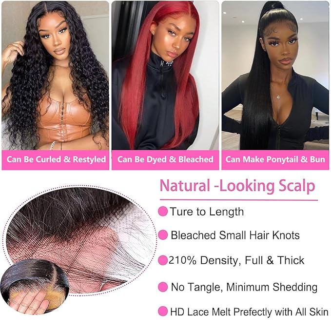 sdamey 360 Lace Front Wigs Human Hair 360 Full Lace Frontal Wigs Pre Plucked with Baby Hair Brazilian Virgin Hair Straight Human Hair 360 HD Lace Front Wigs (30 Inch)