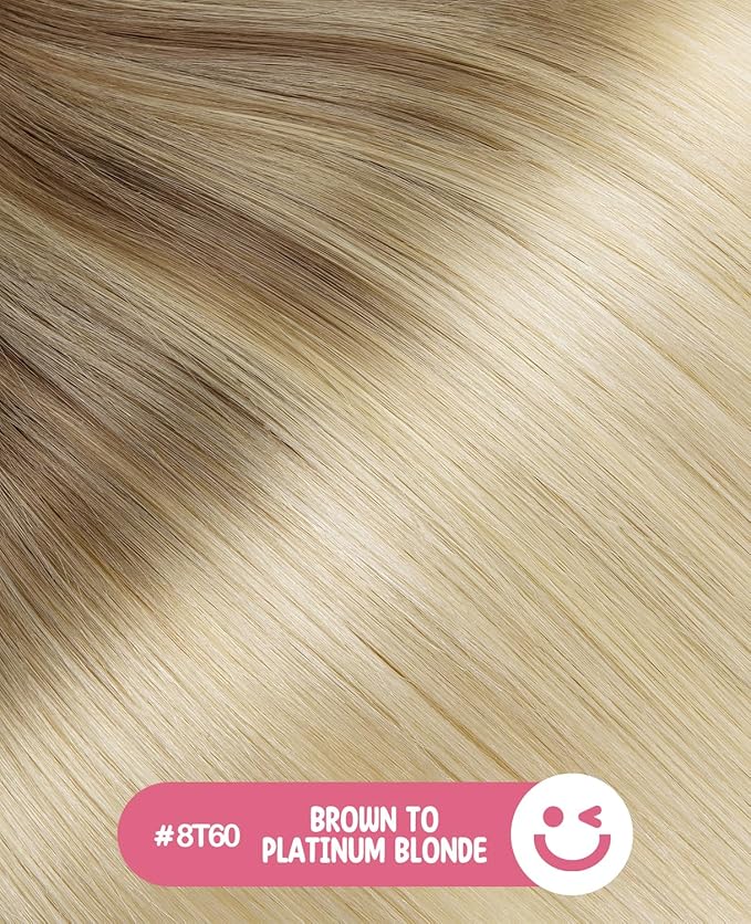 Youngsmile Injection Tape in Hair Extensions Human Hair #8T60 Ash Brown to Platinum Blonde 20pcs 50g 22 Inch Balayage Injected Seamless Tape in Hair Extensions Straight Remy Human Hair (#8T60,22'')