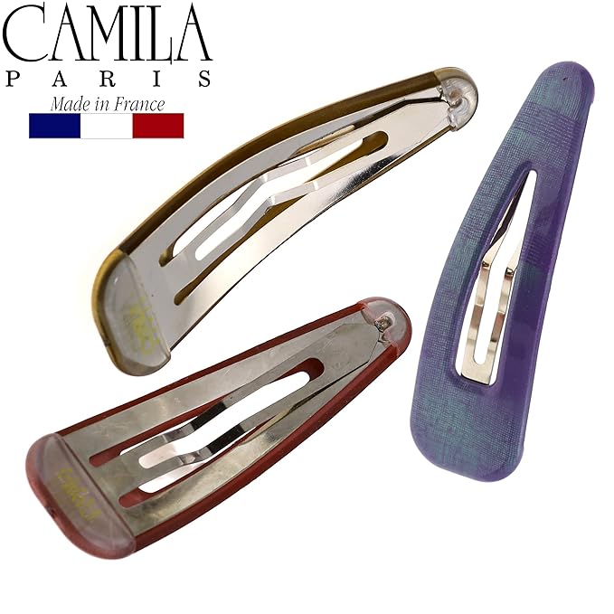 Camila Paris CP2933 French Hair Barrettes Clips, Snap Hair Slides Clic Clac for Women, Styling Girls Side Slide-in Metal Snap Pin Hair Accessories for Women. Strong Hold, No Slip Grip, Made in France
