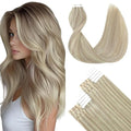 SURNEL Tape in Hair Extensions Ash Blonde Highlight Bleach Blonde Human Hair Tape in Extensions 14inch 20pcs 50g(#18P613-14)