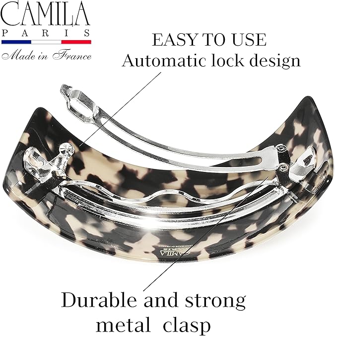 Camila Paris CP3618 French Hair Barrette Clip for Girls for Thick Curly Wavy Long Hair, Strong Hold Grip Hair Clips for Women, Automatic, No Slip Styling Girls Hair Accessories, Handmade in France