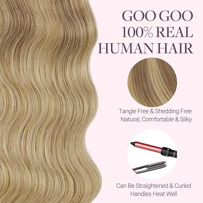 GOO GOO Tape in Hair Extensions Human Hair, #(T12A/18H) P18H Ash Beige Blonde Blend, 18inch 50g 20pcs, Skin Weft Seamless Invisible, Silky Straight with Thick Ends, Remy Human Hair