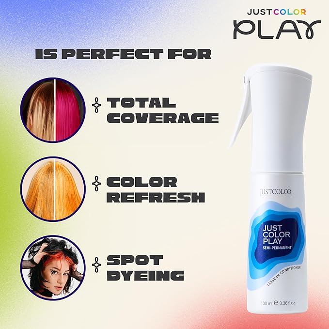Just Color Hair Dye Spray | Semi-Permanent | Adjustable Tone | Sets in 10 Minutes | Stain-Free | Lasts 8-12 Washes | Stratos Blue Hair Dye Spray | Ammonia & PPD Free | Pack of 2