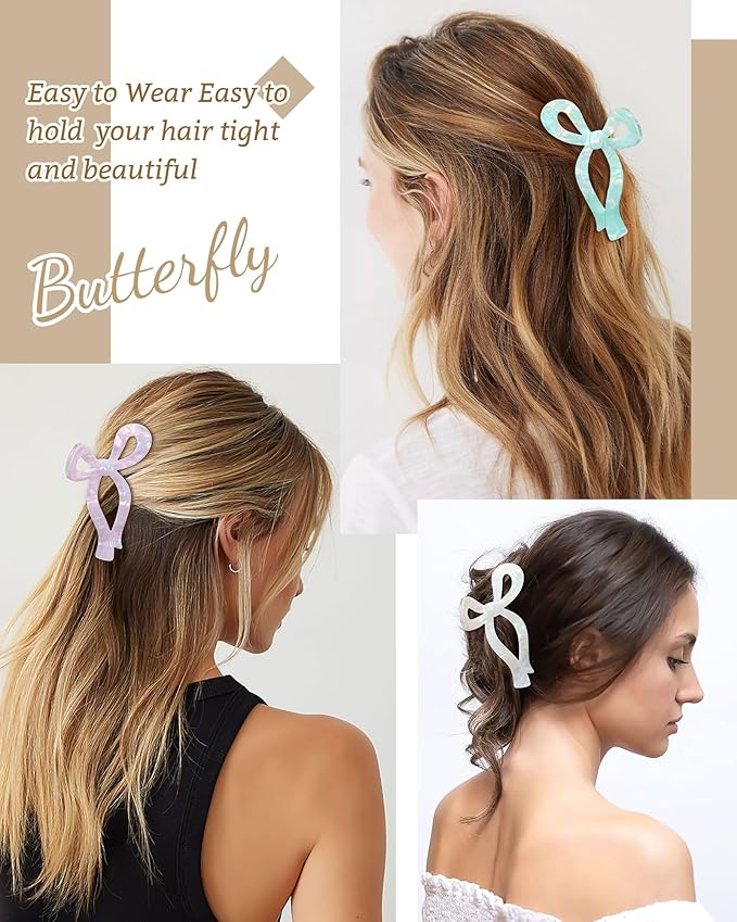Mesovor Teen Girl Gifts Trendy Stuff - 4 Pack Elegant Bow Hair Claw Clips, Nonslip 4.3" Large Hair Grip Hairclips for Thick | Birthday Gifts for Teens Daughter Sister Christmas Gifts