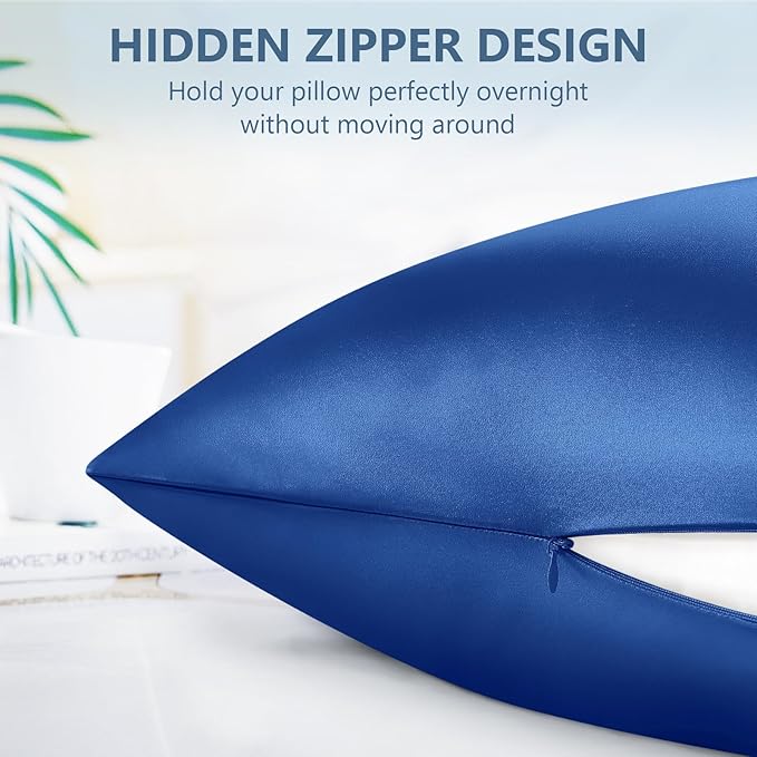 Silk Pillow Cases King Size 100% Mulberry Silk Pillowcase for Hair & Skin 22 Momme Both Sided Grade 6A Silk Cooling Soft Breathable 20 x 36 Inches with Hidden Zipper 1PC, Royal Blue