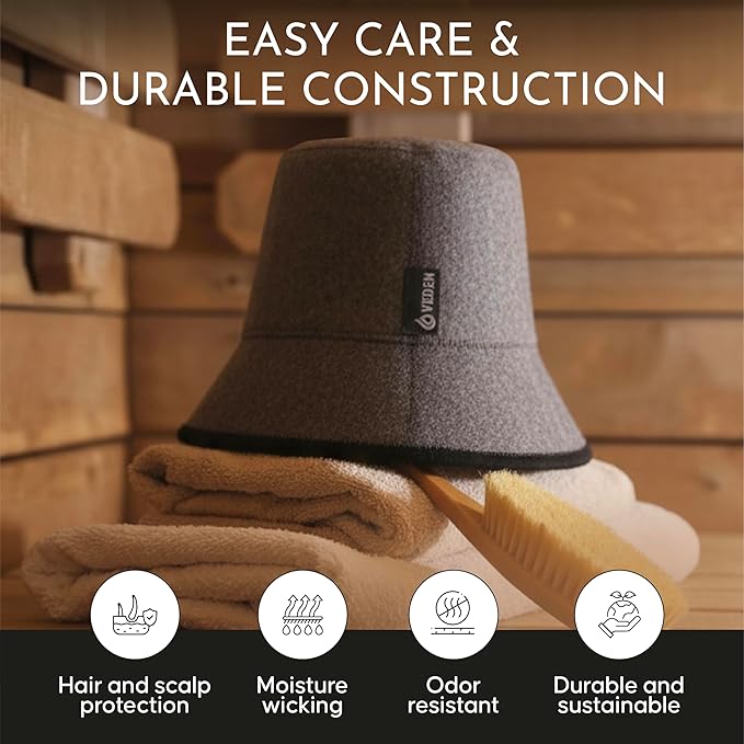 VEDEN Sauna Hat, Premium Handmade Merino Wool Sauna Cap for Men and Women,Insulating Headgear for Spa, Steam Room, Banya, Bathhouse, Comfortable, Breathable, Handmade, One Size Fits All (Grey)