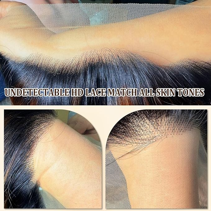 Highlight Ombre 13x6 HD Transparent Lace Front Wigs Human Hair Pre Plucked Body Wave Wigs for Women 200% Density 13x6 Frontal Wigs Human Hair Bleached Knots with 1b/27 Color Baby Hair 34inch