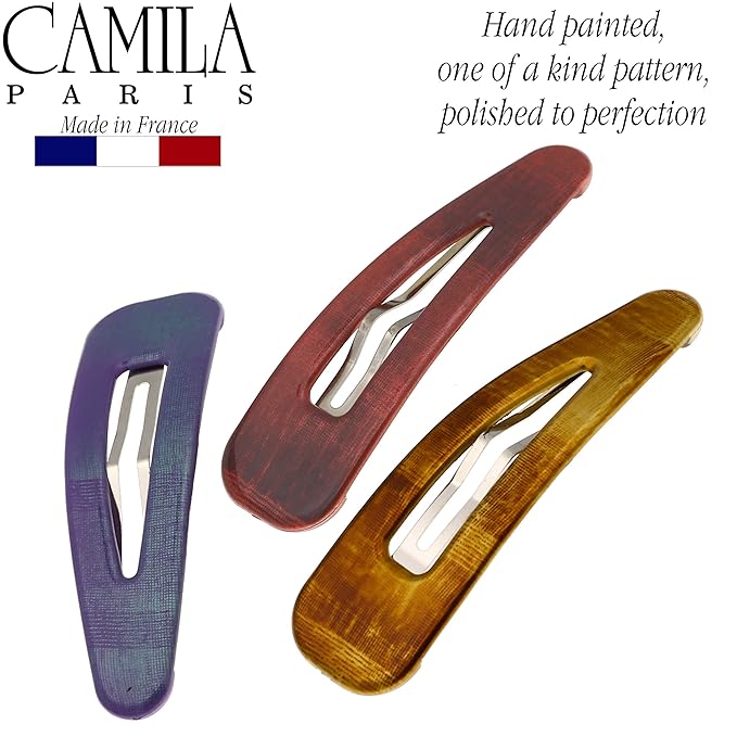 Camila Paris CP2933 French Hair Barrettes Clips, Snap Hair Slides Clic Clac for Women, Styling Girls Side Slide-in Metal Snap Pin Hair Accessories for Women. Strong Hold, No Slip Grip, Made in France