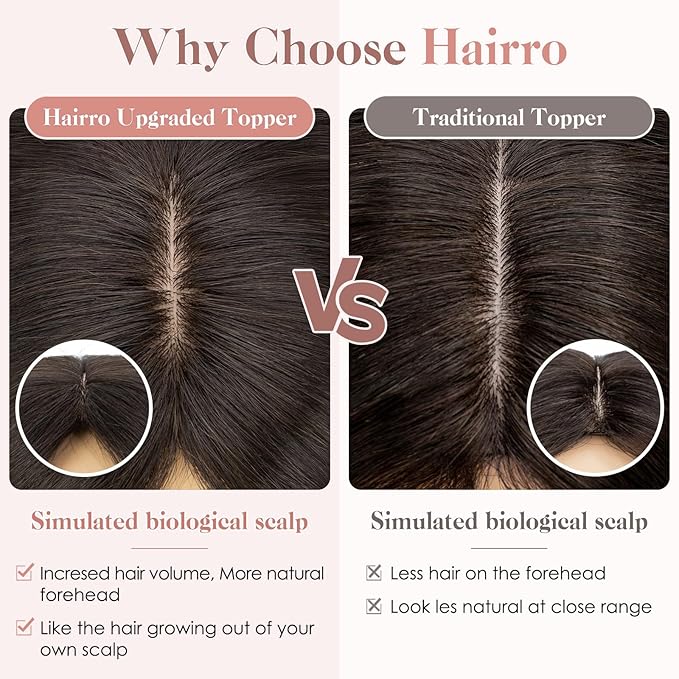 Hairro Human Hair Toppers Free Parted, 3.5x4.7" Base Hand-wovened 100% Real Hairpieces, with Invisible Clips-in for Women, for High Hairline/Adding Volume on Top, 12 Inch Light Natural Black