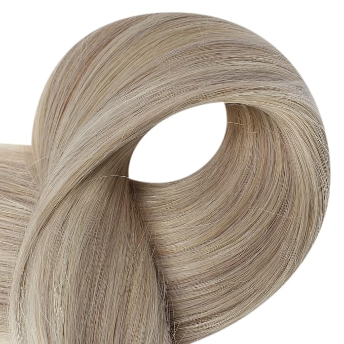 Full Shine Straight Human Hair Extensions Tape in 18Inch Seamless Hair Extensions Real Human Hair Highlighted Hair Extensions Ash Blonde with Platinum 20Pcs 50Grams Add Volume Remy Hair Extensions