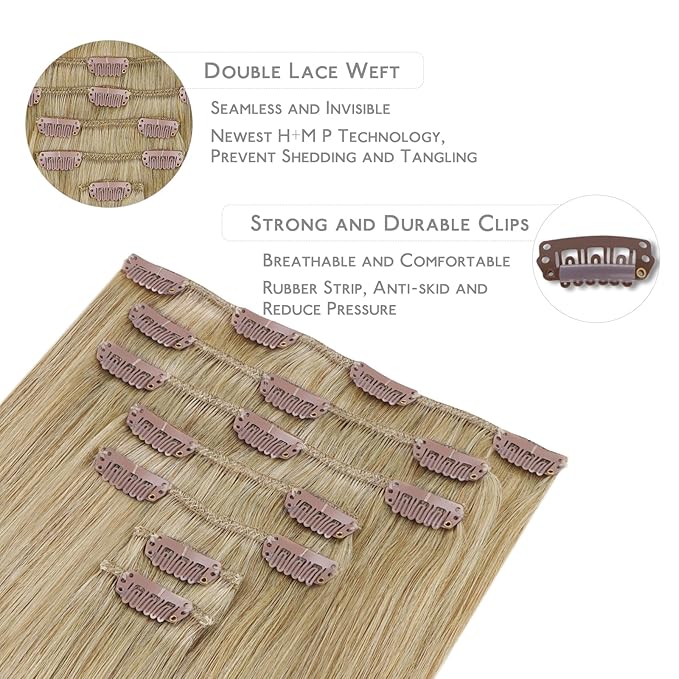WENNALIFE Clip in Hair Extensions Real Human Hair, 16 Inch 120g 7pcs Clip in Hair Extensions Real Human Hair, Mixed Multi-tone Ash Brown Human Hair Remy Hair