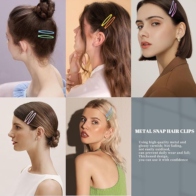 16 PCS Snap Hair Clips Metal Barrettes for Women Non Slip Barrettes for Thick and Thin Fine Hair,Bright Multicolor,2.36 x 0.43 Inches.