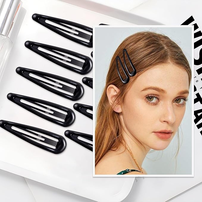 24 PCS 2.36 In Metal Snap Hair Barrettes For Women Water Drop Shape Hair Clips For Thick Thin Fine Hair,Bright Black