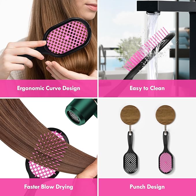 Vented Detangling Hair Brush - 2 Pack Detangler Hairbrush for Effortless Tangle Removal - Ultra-Soft Bristles -For Natural Curly Straight Wet Dry Damaged Hair for Women Men Kids