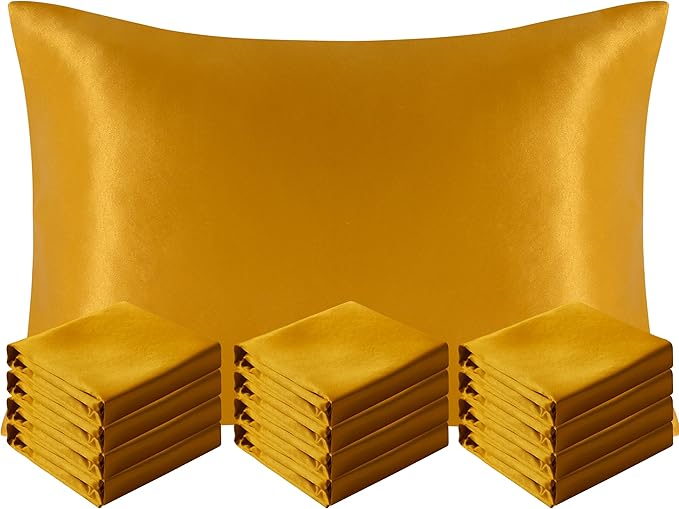 NTBAY 12 Pack Satin Standard Pillowcases for Hair and Skin, Luxurious and Silky Pillow Cases with Envelope Closure, 20 x 26 Inches, Golden Brown
