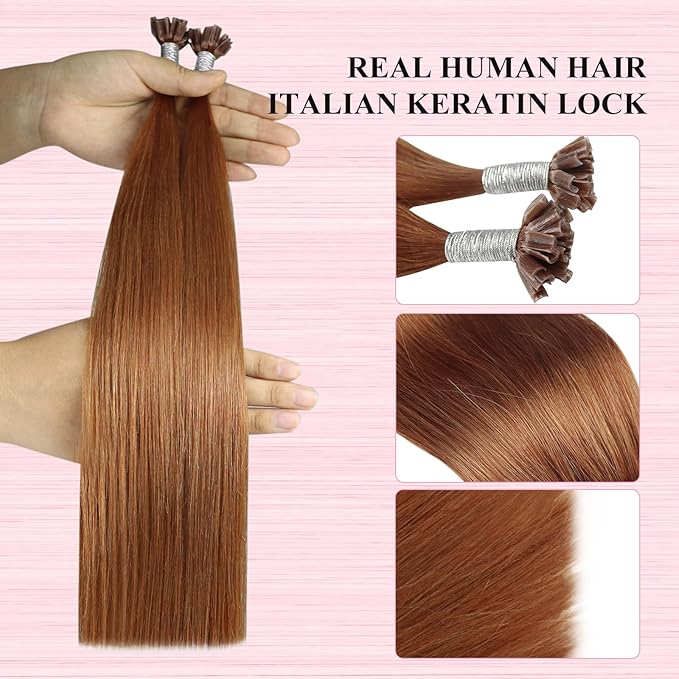 YoungSee U Tip Hair Extensions Copper UTip Hair Extensions Human Hair Copper Silky Straight 16In 50s/50G