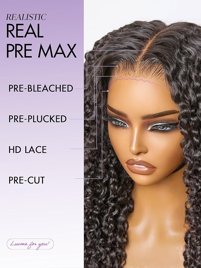 LUVME HAIR 7x6 HD Lace All-Day Comfort Wig Burmese Messy Curly PartingMax Lace Wigs Lace Front Wigs Human Hair Pre Cut Plucked Lace Frontal Glueless 20 Inches Natural Black Color