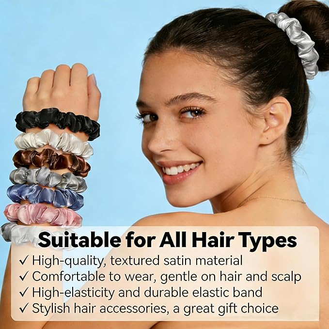 Hair Scrunchies Silk Satin, 8 Pcs Hair Ties for Women, No-slip Hair Accessories, Girls Elastic Hair Bands Set, Hair Scrunchy for Thin & Thick Hair, Ponytail Holder for Straight & Curly Hair