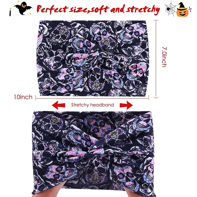 6 Pack Halloween Headbands for Women Hair Bands Skull Headbands Pumpkin Bat Wide Holiday Hair Bands, Holiday Gift Hair Accessories