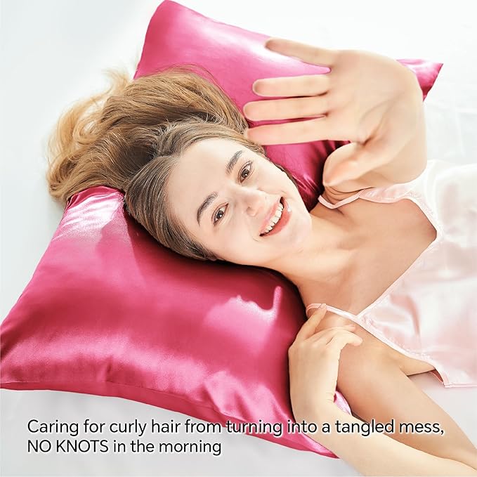 BEDELITE Satin Pillowcase with Zipper, Hot Pink King Size Pillow Cases Set of 2, Super Soft and Cooling Similar to Silk Pillow Cases, Gift for Women Men(20x40 Inches)