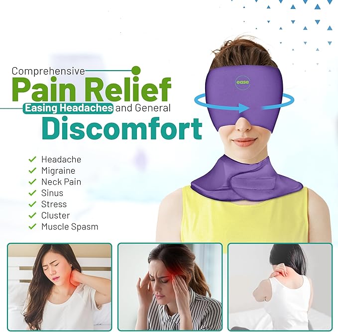 Migraine Relief Cap & Neck Ice Pack Wrap Set - Soothing Headache Relief Cap and Shoulder Cold Pack - Hot and Cold Compress Products for Head and Cervical - Stress, Hangover & Puffy Eyes