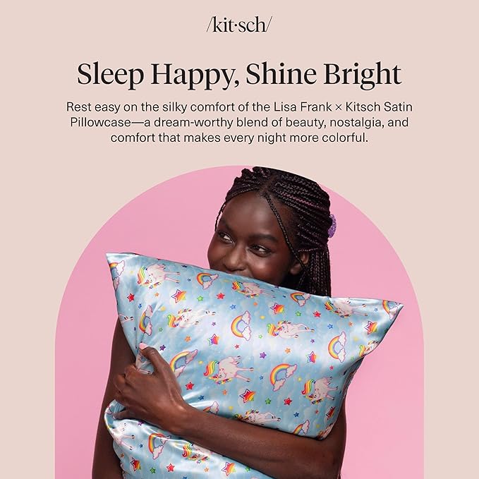 Kitsch x Lisa Frank Satin Pillowcase with Zipper for Hair & Skin, Softer Than Silk Pillow Cases, Wrinkle-Free, Smooth and Cooling Satin Pillow Covers, King Size (19x36) - MarkieTM