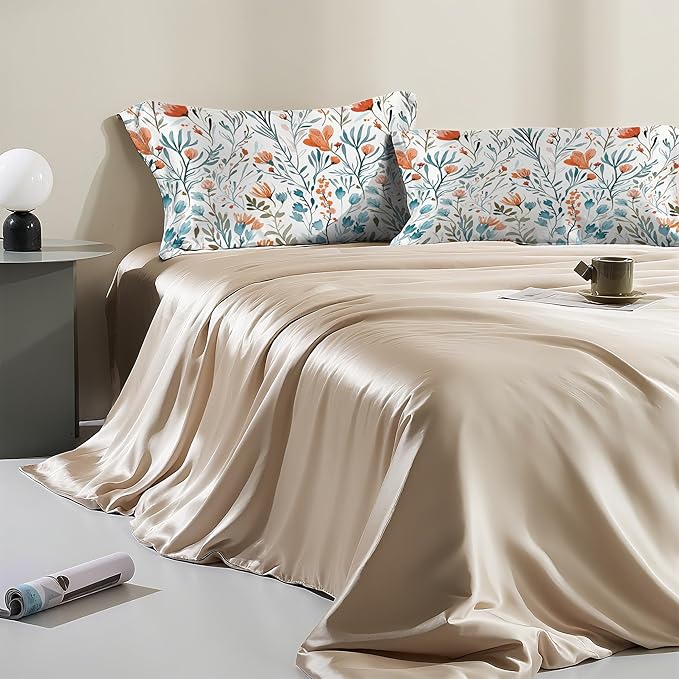 Watercolor Flowers Small Floral Satin Pillow Case Queen Size,Soft Pillowcases for Hair and Skin Similar to Silk,Pillowcases with Hidden Zipper Bedding Accessories,20X30 Inches,1 Pack