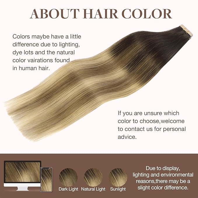 GOO GOO Tape in Hair Extensions Human Hair, 2/6/18 Balayage Brown to Dirty Blonde, 12inch 80g 40pcs, Skin Weft Seamless Invisible, Silky Straight with Thick Ends, Remy Human Hair