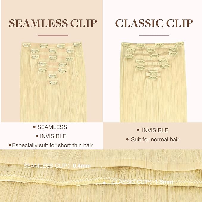 GOO GOO Clip in Hair Extensions Real Human Hair, Remy Human Hair Extensions Clip ins for Women, Natural Human Hair, 18inch 110g 7Pcs, 22F Light Golden Blonde